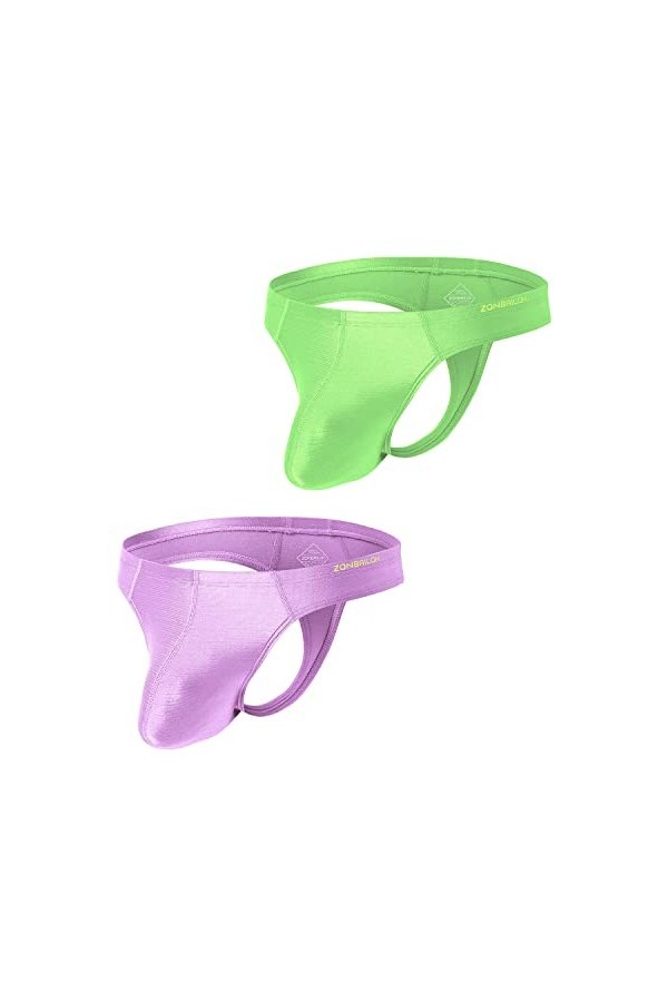 BIATWOWR String sexy taille basse en soie glacée pour homme avec grande poche à dos en T Taille M L XL 2XL, 1 noir., XXL