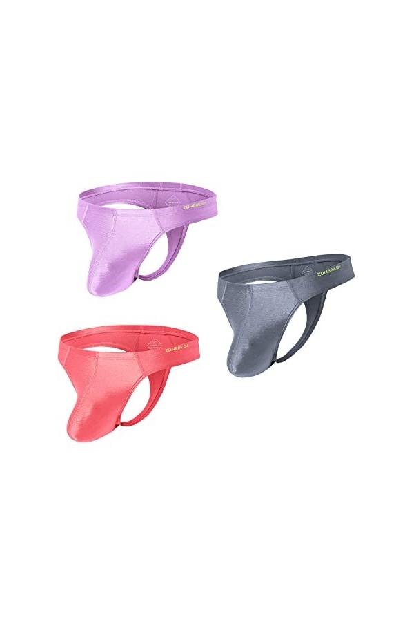 BIATWOWR String sexy taille basse en soie glacée pour homme avec grande poche à dos en T Taille M L XL 2XL, 1 noir., XXL