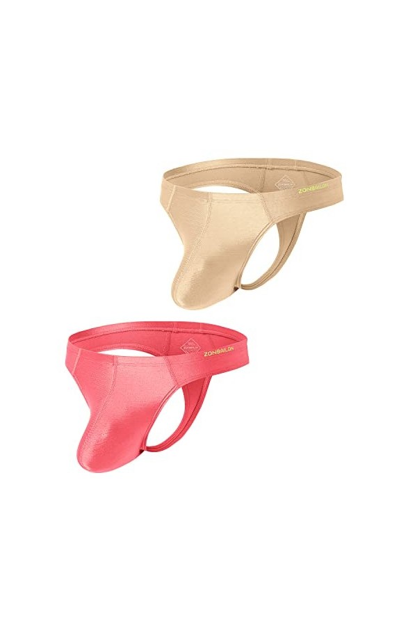 BIATWOWR String sexy taille basse en soie glacée pour homme avec grande poche à dos en T Taille M L XL 2XL, 1 noir., XXL