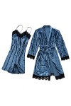 Gelb&Schwarz Lingerie Bleu Pyjama Sexy pour Femmes Dentelle Velours Dentelle de Couleur Solide Pyjama Deux pièces Nuit de Nui