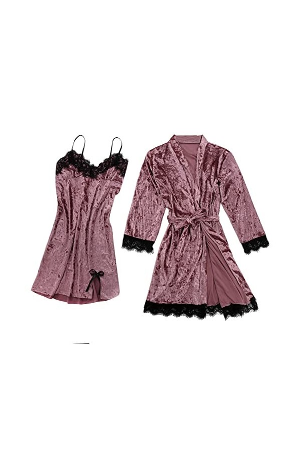 Gelb&Schwarz Lingerie Bleu Pyjama Sexy pour Femmes Dentelle Velours Dentelle de Couleur Solide Pyjama Deux pièces Nuit de Nui