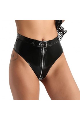 Culottes en Latex Sexy pour Femmes Shorts en Faux Cuir sous-Vêtements Sexy Culottes À Glissière Entrejambe Lingerie Érotique 