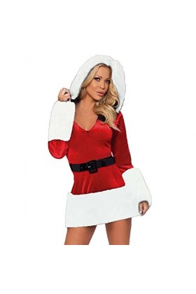 Fulidngzg Robe de Noël pour femme - Robe de cosplay érotique - Lingerie de Noël - Grande taille - Rouge - XXL - Tenue sexuell