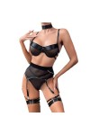 Ouvrir lentrejambeSexy Mesh Contraste Pure Lingerie érotique Cinq pièces, Noir, XL