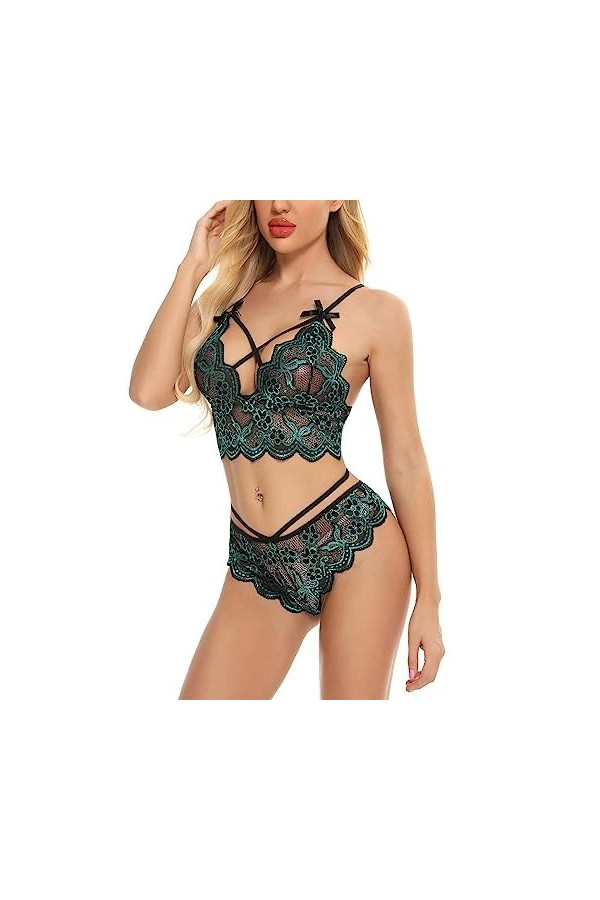 Bas basLingerie érotique Bicolore tridimensionnelle Sexy Ensemble 2 pièces, Vert, L
