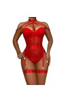 CABULE Fantaisie Lingerie Body Femmes avec Jarretières Sexy Bateau Corps One-Pieces Teddy Halter Ouvert Croch Babydoll-Néon V