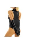 COOKOE Lingerie moulante avec dos métallique brillant avec gant Teddy Catsuit Rave Costume sexy Cosplay