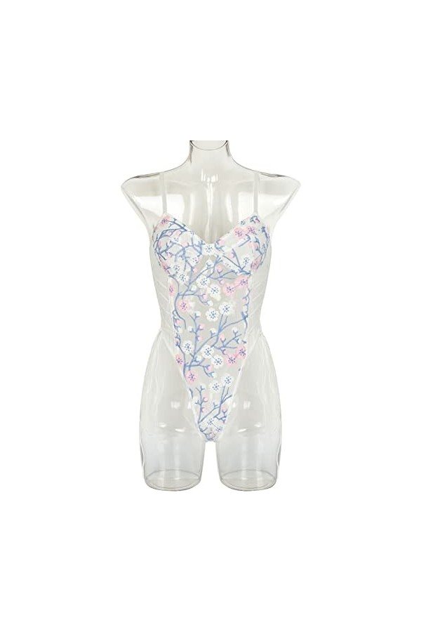 Ensembles Sexy Femme Combinaison De Couture en Maille De Lingerie Sexy Brodée À La Main,Blanc 1,M
