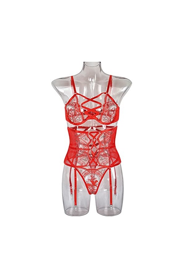 Ensembles Sexy Femme Combinaison De Couture en Maille De Lingerie Sexy Brodée À La Main,Blanc 1,M