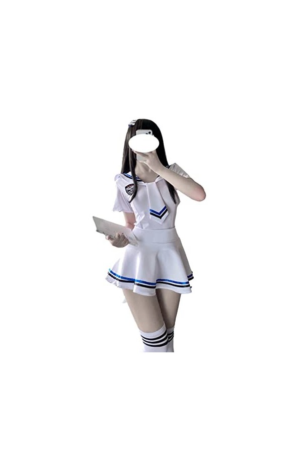 SINGUYUN Tenue décolière pour femme - Costume de marin sexy pour jeu de rôle - Jupe plissée avec bas 2472 blanc 