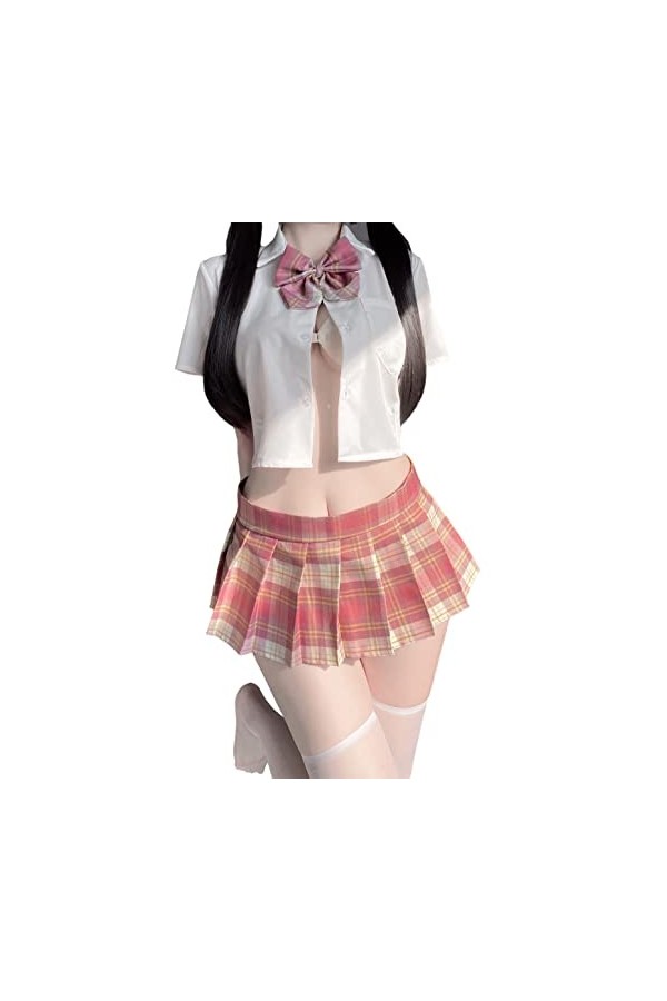 SINGUYUN Tenue décolière pour femme - Costume de marin sexy pour jeu de rôle - Jupe plissée avec bas 2472 blanc 