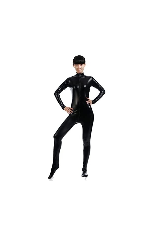 Catsuites métalliques en Argent pour Femmes One Piece Gold Wet Wetlook Jumps Costume Catsuit métallique Liquide à Manches Lon