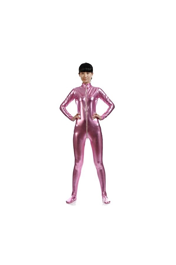Catsuites métalliques en Argent pour Femmes One Piece Gold Wet Wetlook Jumps Costume Catsuit métallique Liquide à Manches Lon