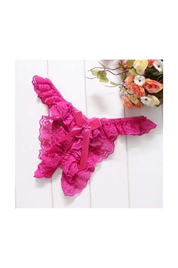 wangjian& Culotte Ouverte en Dentelle Sexy pour Femmes, Taille Basse, Blanche