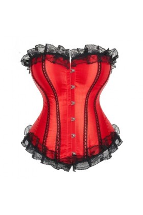Niiyyjj Corset bustier en dentelle avec bordure en dentelle Rouge satiné, Rouge, Large