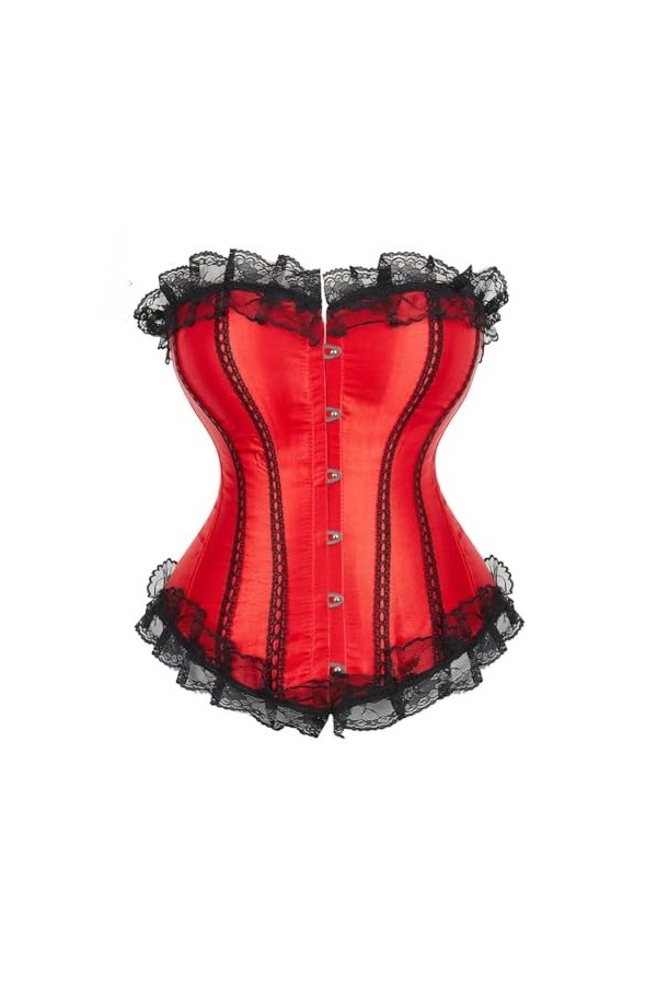 Niiyyjj Corset bustier en dentelle avec bordure en dentelle Rouge satiné, Rouge, Large