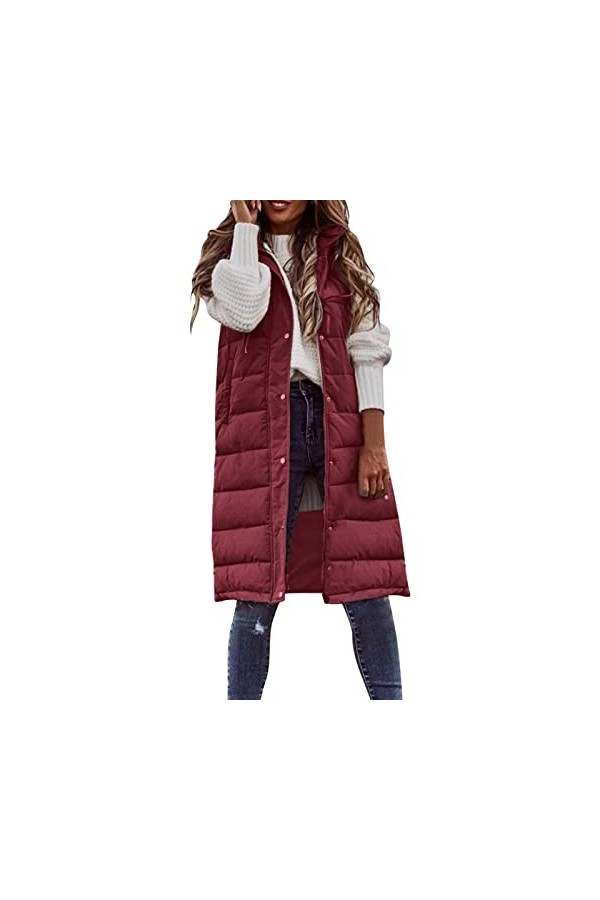 Gefomuofe Gilet long matelassé sans manches pour femme - Veste matelassée légère et longue - Veste de transition - Pour lété