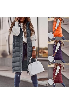 Gefomuofe Gilet long matelassé sans manches pour femme - Veste matelassée légère et longue - Veste de transition - Pour lété