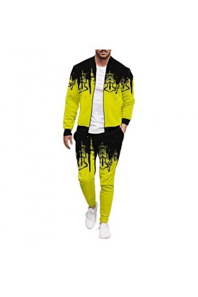 Mymyguoe Survêtement deux pièces pour homme - Dégradé de couleurs - Manches longues - Col montant - Coupe-vent - Pantalon de 