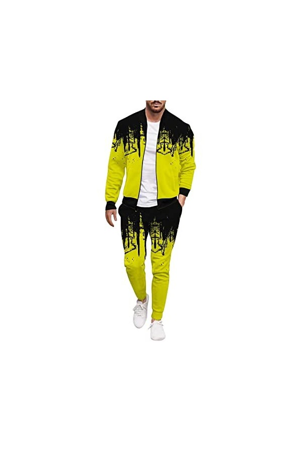 Mymyguoe Survêtement deux pièces pour homme - Dégradé de couleurs - Manches longues - Col montant - Coupe-vent - Pantalon de 