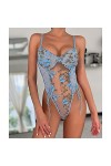 AYJMA Body Maille Patchwork Sexy Body Femmes Dos Nu Spaghetti Sangle Salopette Corps Femme,Bleu,XXL