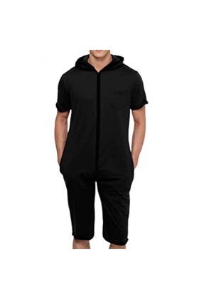 Combinaison courte pour homme - En coton - Avec capuche - Pour lété, b bleu, M