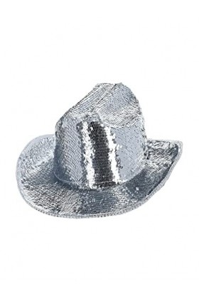 Smiffys 53032 Silver Fever Deluxe Chapeau de cowboy à paillettes, unisexe adulte, taille unique