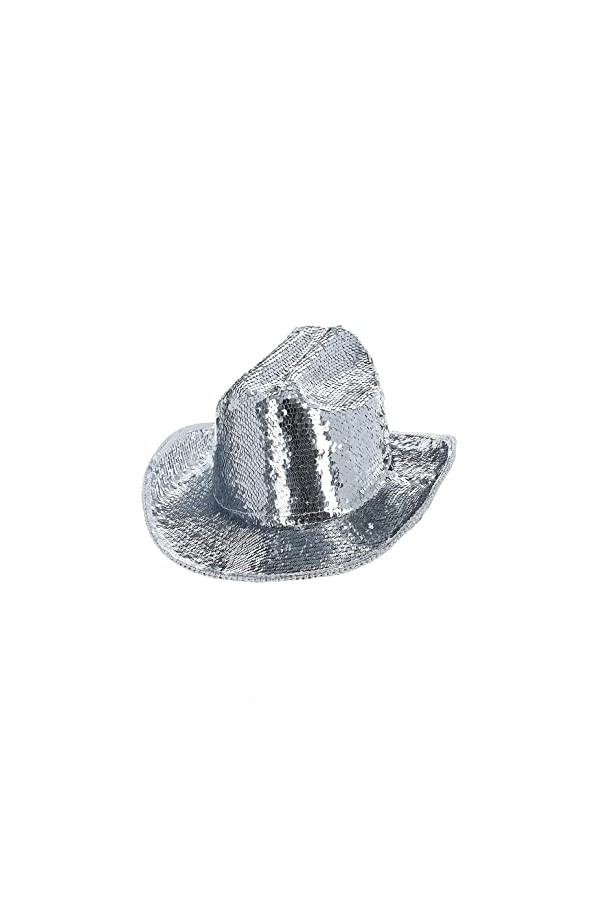 Smiffys 53032 Silver Fever Deluxe Chapeau de cowboy à paillettes, unisexe adulte, taille unique