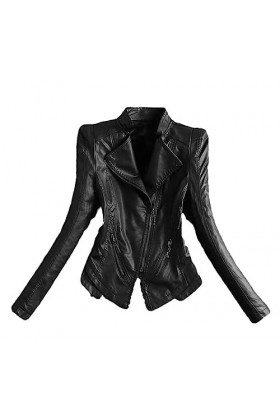 Fjnbbiot Veste En Cuir Slim Décontractée Pour Femme, Manteau En Cuir Court À Col Wen, Manteau En Daim De Printemps Et Dautom