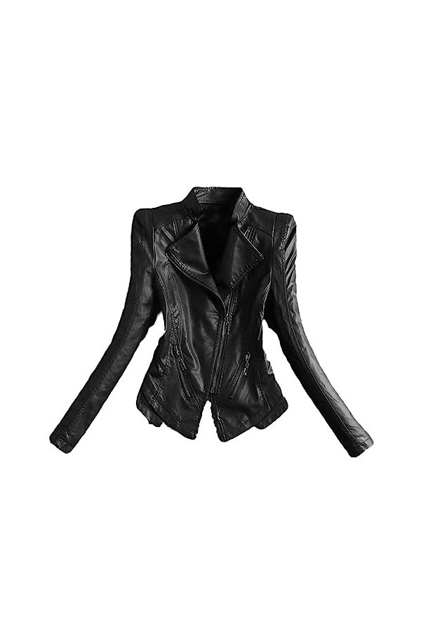 Fjnbbiot Veste En Cuir Slim Décontractée Pour Femme, Manteau En Cuir Court À Col Wen, Manteau En Daim De Printemps Et Dautom