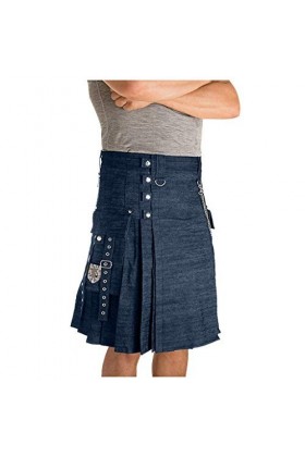 Kilt écossais classique pour homme Punk Kendo Jupe de poche Vêtements écossais Vintage Moyen Âge Jupe traditionnelle écossais