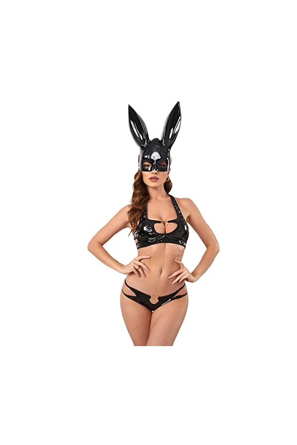 TOZLU S-L Costume de lapin sexy à trois points pour femme Lingerie sexy Cos Costume pour oreilles de lapin Costume de lapin F