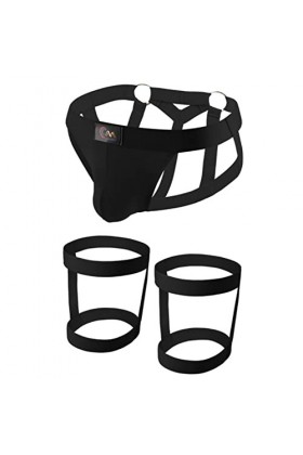 CABULE Sous-vêtements sexy pour homme avec harnais et anneau de jambe, lingerie hombre bretelle culotte dos en T, rouge, XXL