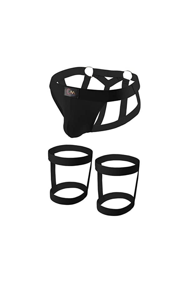 CABULE Sous-vêtements sexy pour homme avec harnais et anneau de jambe, lingerie hombre bretelle culotte dos en T, rouge, XXL