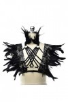 Lingerie punk sexy en plumes pour femme - Soutien-gorge croisé - Poitrine - Harnais - Bretelles - Ceinture - Épaulettes - Hom