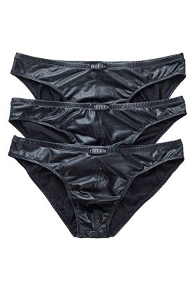 YFD Mens Boxer Briefs, Underwear, Black Lingerie, Bikini Strings, Briefs, Pack of 3 - Black - Medium