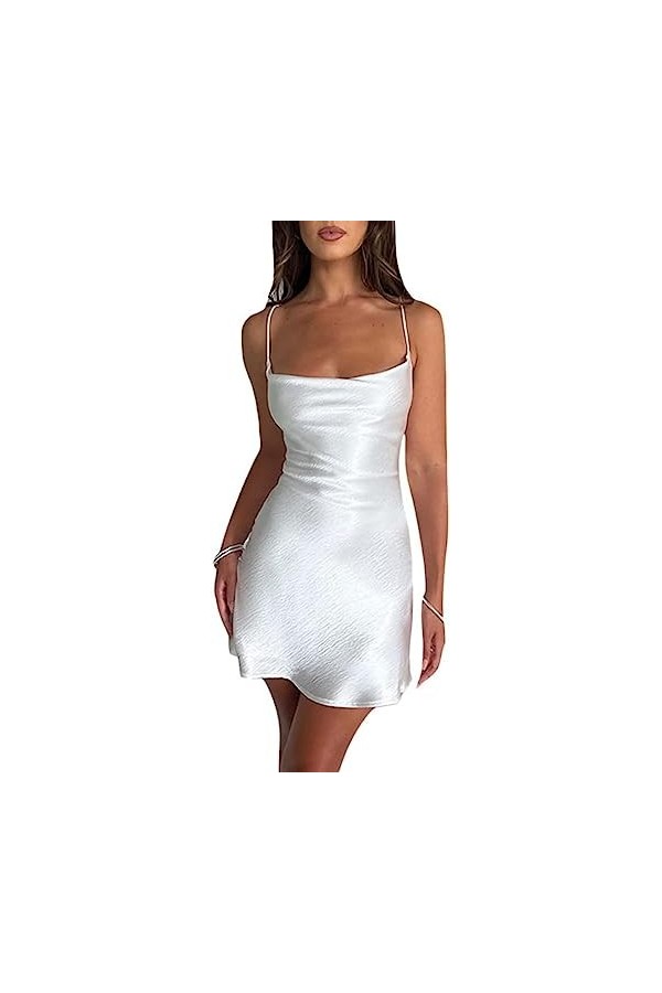Yeooa Robe Sexy sans Manches pour Femme à Bretelles Spaghetti col Halter Courte et ajustée Dos Nu à Ligne A Robe Moulante de 