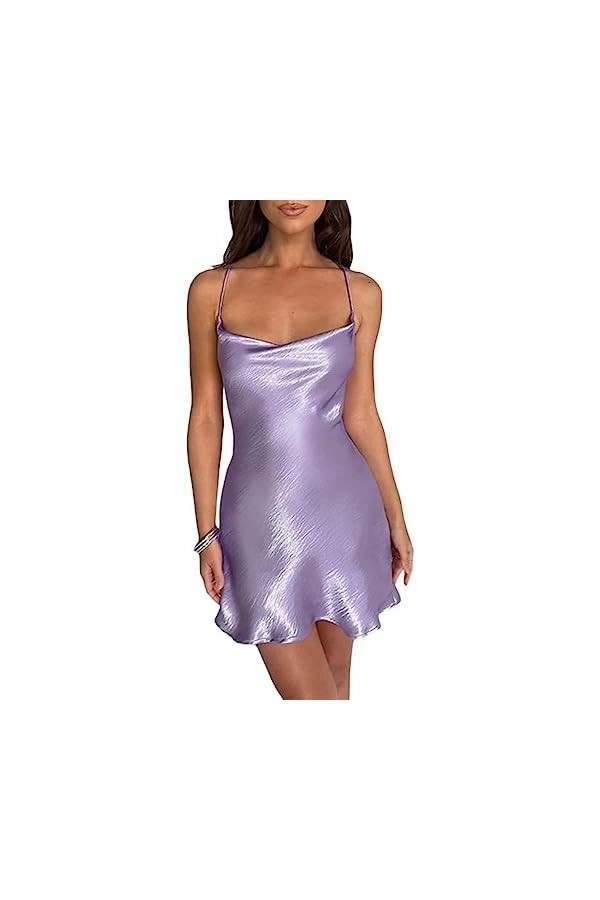 Yeooa Robe Sexy sans Manches pour Femme à Bretelles Spaghetti col Halter Courte et ajustée Dos Nu à Ligne A Robe Moulante de 