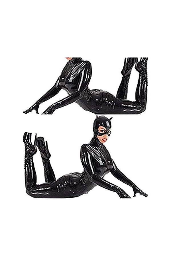 MIAOXIAO Sexy Femme Catsuit Déguisement Catwoman Manches Longue Combinaison Pantalon Simili Cuir Gants Masque Halloween Sexy