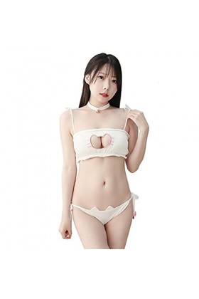 YOMORIO Ensemble de lingerie sexy avec trou de serrure pour chat Kawaii Cosplay, blanc, taille unique