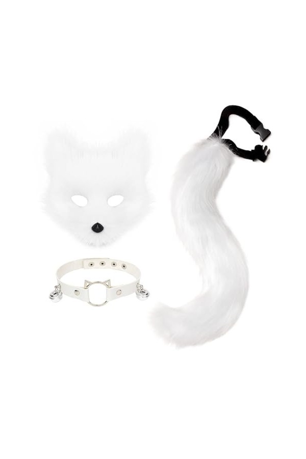 hbbhml Ensemble daccessoires pour enfants et adultes avec masque et queue de loup en fourrure de chat et de renard