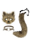 hbbhml Ensemble daccessoires pour enfants et adultes avec masque et queue de loup en fourrure de chat et de renard