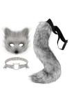 hbbhml Ensemble daccessoires pour enfants et adultes avec masque et queue de loup en fourrure de chat et de renard