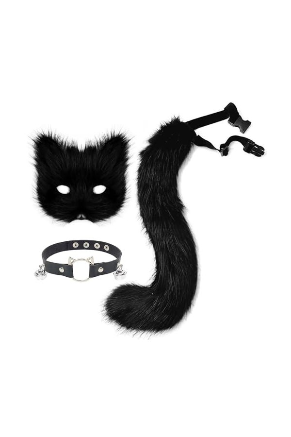 hbbhml Ensemble daccessoires pour enfants et adultes avec masque et queue de loup en fourrure de chat et de renard