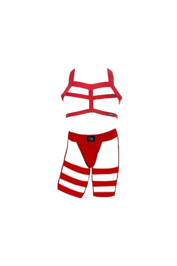 HSQSMWJ Homme Harnais Bandage Elastique Ceintures avec Jockstrap Tongs Body Lingerie Sexy Erotique Costume Tenu de Club Jeu R