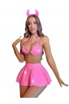 THSCWY - Costume sexy en cuir laqué pour femme, col suspendu, lapin, jupe courte, costume diable et oreille pour Halloween, n