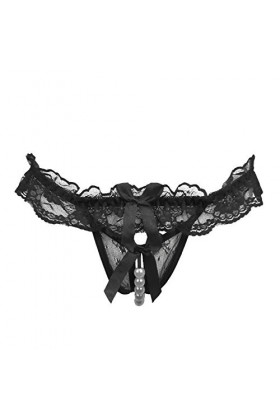 URIBAKY Dame String De Massage en Maille De Perles en Ouverte Dentelle Lingerie Sexy String Transparent en Dentelle String Te