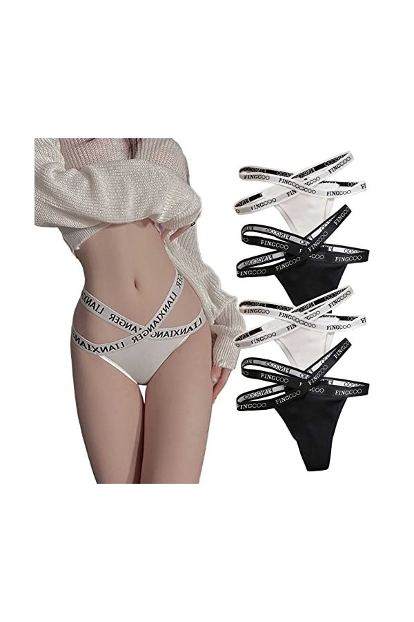 HMLOPX Daily Wear Lot de 4 Tongs Sexy for Femme Culotte à Bretelles croisées Stretch Low Rise Hipster V String sous-vêtements