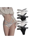 HMLOPX Daily Wear Lot de 4 Tongs Sexy for Femme Culotte à Bretelles croisées Stretch Low Rise Hipster V String sous-vêtements