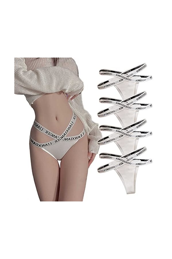HMLOPX Daily Wear Lot de 4 Tongs Sexy for Femme Culotte à Bretelles croisées Stretch Low Rise Hipster V String sous-vêtements